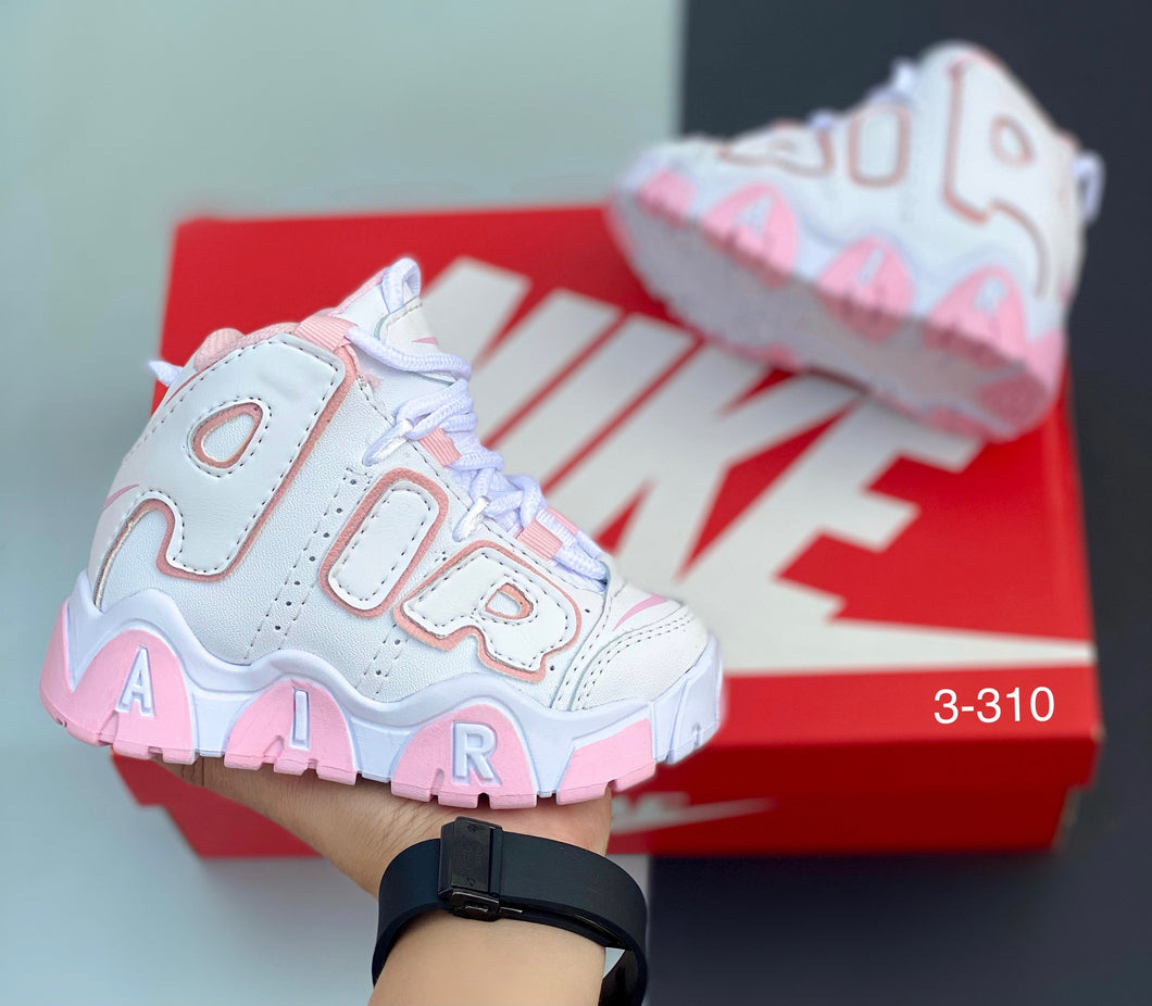 TENIS NIÑO N1KE UPTEMPO BLANCO ROSADO